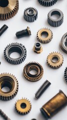 Industrial Gears and Bolts on White Background