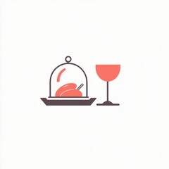 Meal Chicken under dome with wine. Concept for restaurant menu and social media
