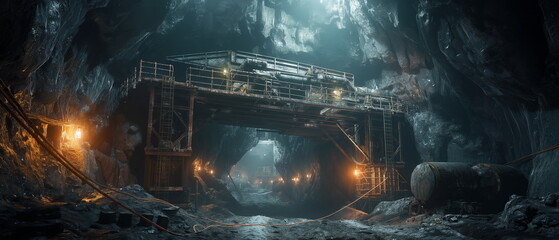 A deep coal mine with a dark entrance surrounded b_002