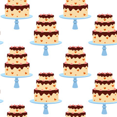 Decorative cake pattern with multiple tiers showcasing playful design elements and heart motifs