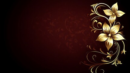 Golden flowers, dark background, elegant design, invitation
