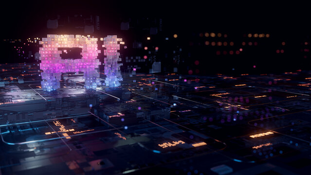 Glowing AI Letters Crystal Cubes Forming Artificial Intelligence