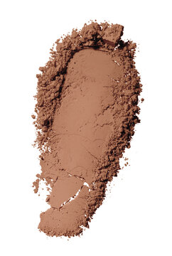  Swatch texture of brown loose powder for face makeup on an isolated white background. For dark skinned women. Eye shadow or sculptor or bronzer