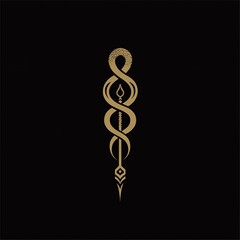 Obraz premium Elegant minimalist logo featuring a stylized serpent coiled around a sacred spear, symbolizing power, wisdom, and mysticism