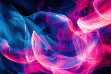 Fototapeta premium Vibrant abstract neon pink and blue light trails forming fluid shapes.