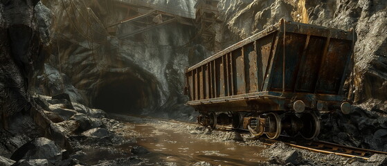 Obraz premium A freight car emerges from the mine to the surface_007