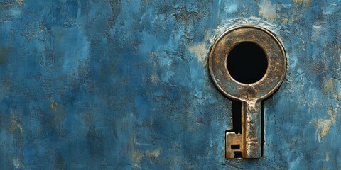 Rustic Keyhole on a Blue Textured Surface
