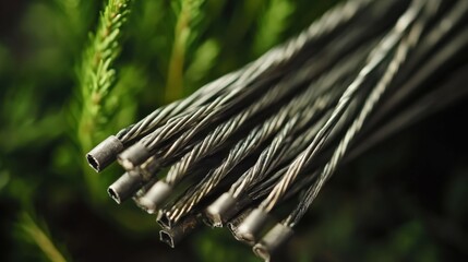 Close-up of Metal Wires Against Green Background