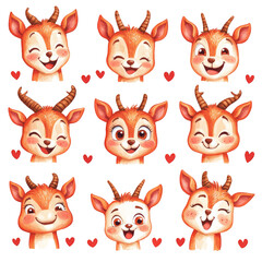 Cute Goat Characters with Expressions and Hearts for Cartoon Designs and Projects