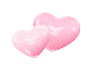 Pair of glossy pink 3d hearts. Valentine's Day vector elements for design romantic events, valentine, certificate, banner. Symbol of love, romantic relationships. Vector Illustration.