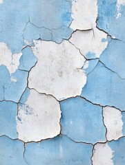 Obraz premium Cracked Blue Wall Texture Background - A close-up view of a distressed blue wall with peeling paint and visible cracks, showcasing an aged and textured surface ideal for backgrounds.