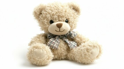 Obraz premium Isolated image of a plush teddy bear on a white background, ideal for promoting soft toy gifts.