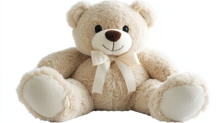 Obraz premium Isolated image of a plush teddy bear on a white background, ideal for promoting soft toy gifts.