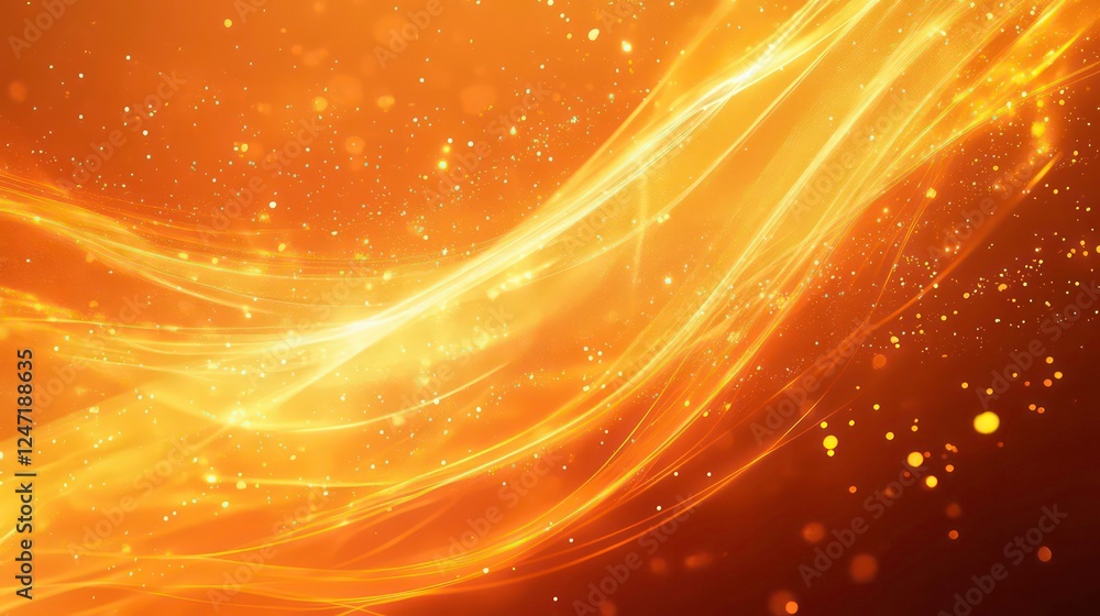 Poster abstract orange background with glowing lines and shapes.