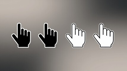 Obraz premium Four stylized hand icons showcasing different gestures and colors against a soft gradient background.