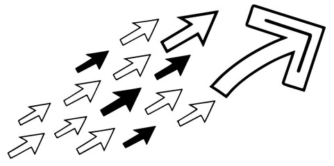 Abstract black and white direction arrow line different arrow icon collection design white background.