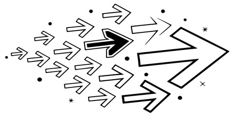 Abstract black and white direction arrow line different arrow icon collection design white background.