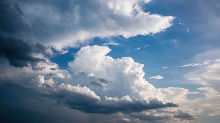 Fototapeta premium A stunning view of dynamic clouds in varying shades of blue and gray, evoking a sense of tranquility and wonder in the vast sky.