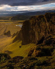The golden hour of sunset over the Dyrholaey peninsula, in Iceland
