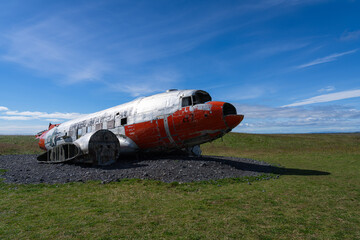 Fototapeta premium A plane wreck in the desert of Iceland