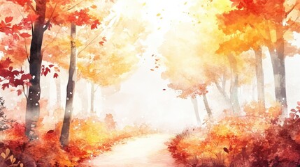 Autumn forest path with vibrant orange and yellow foliage inviting peaceful strolls in a serene atmosphere. Generative AI
