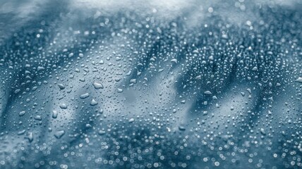 Obraz premium Close-up of water droplets on a glass surface, creating a serene and refreshing atmosphere.