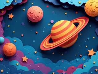 Paper-Cut Ringed Planet in a Cosmic Galaxy