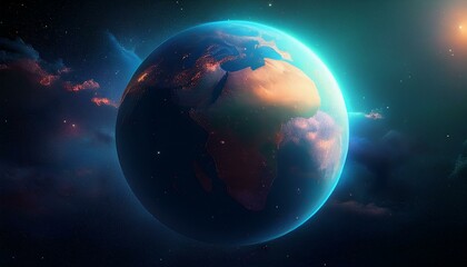 Naklejka premium Cinematic shot of planet earth globe clouds and space background