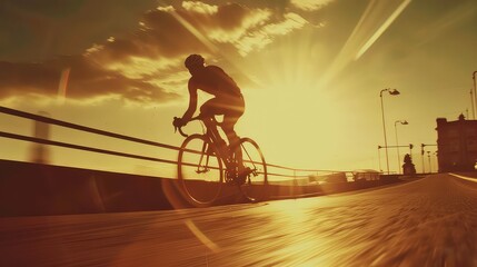 Professional bicyclist athlete riding a race at high speed. Sprint racing movement. Cycling competition.