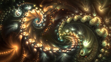 Obraz premium Golden swirls, fractal art, cosmic background