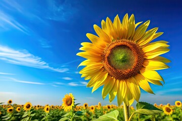 Sunflower Blue Sky Photo, Copy Space, AI Art, Nature Photography