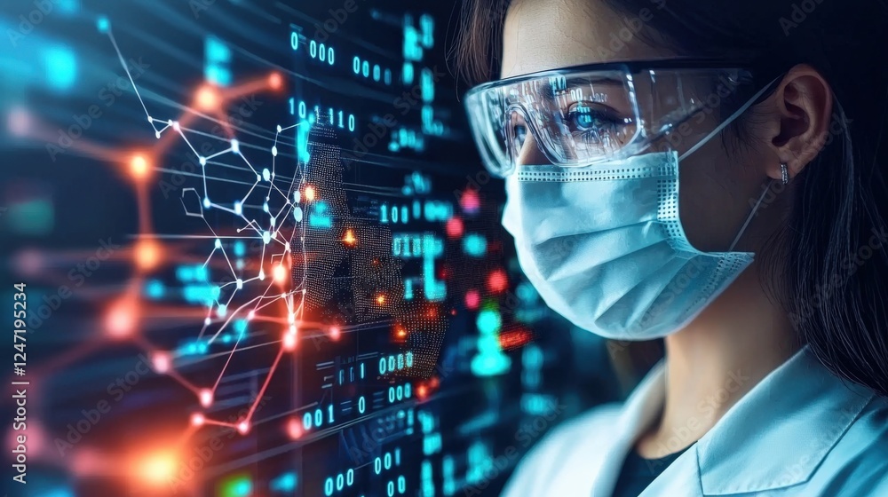 Poster data-driven science innovations laboratory visual analysis high-tech environment close-up view resea