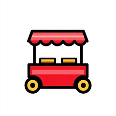 Fototapeta premium Red Food Cart with Awning Selling Goods in a Square White Field for Presentation