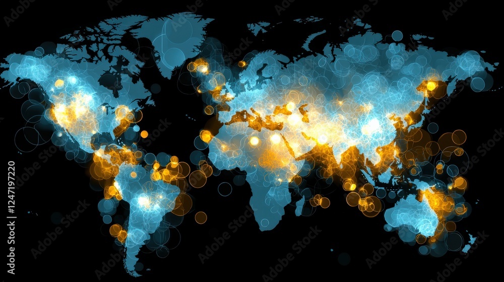 Aufkleber global population density heat map world overview data visualization digital art aerial view geograp