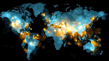 Global population density heat map world overview data visualization digital art aerial view geographic insights