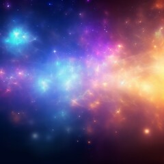 Naklejka premium Colorful cosmic nebula swirling in deep space with bright hues of blue, purple, and orange illuminating the vast universe