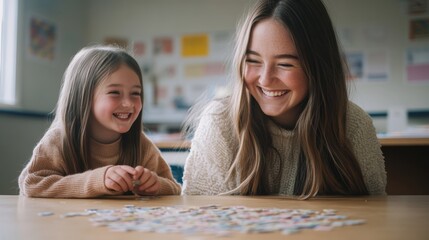 Teacher and student engage in hands on learning with sensory materials in an inclusive classroom setting during Developmental Disabilities Awareness Month