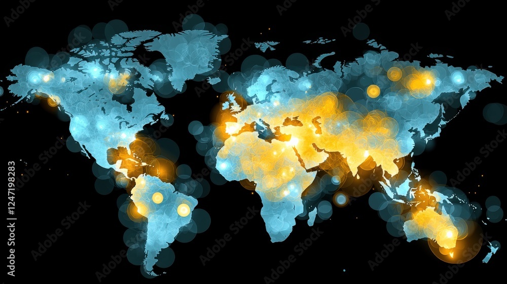 Poster global connectivity visualization worldwide infographic digital environment elevated viewpoint data 