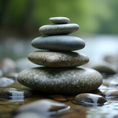 Stacked River Stones Creating a Calming Zen Effect