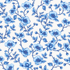 China porcelain blue flowers vectorpattern