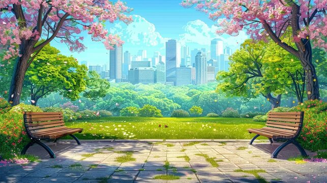 Celebrating urban green spaces  a cityscape with parks and tall buildings for world environment day - Powered by Adobe