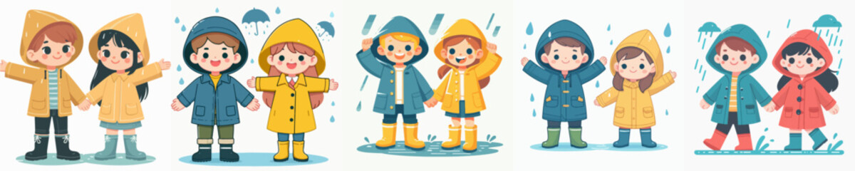 set vector kids playing in the rain