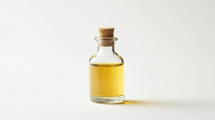 A single bottle of essential oil isolated on a white background, ideal for aromatherapy and wellness marketing.