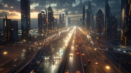 Fototapeta premium Stunning dubai city skyline illuminated by a beautiful sunset glow and vibrant colors