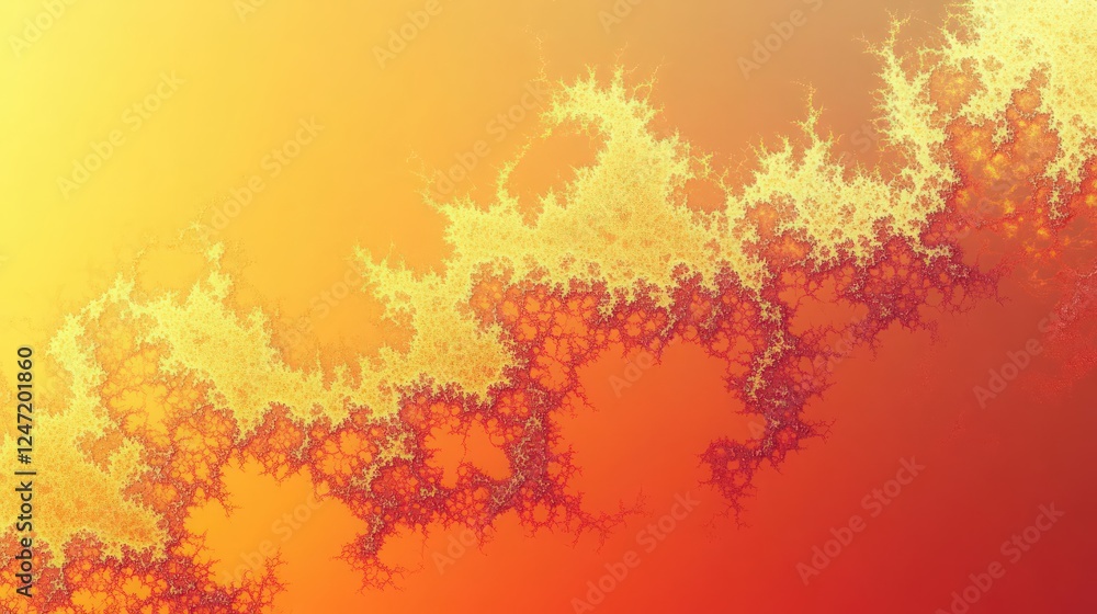 Poster abstract fractal art with warm colors, complex mathematical pattern design