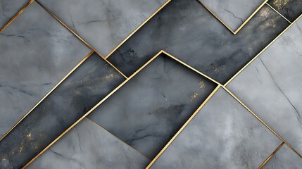 Gray marble geometric design, gold accents