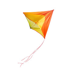 A brightly colored kite with orange, yellow, and red elements is displayed