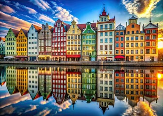 Fototapeta premium Surreal Kaliningrad Facades, Colorful Buildings, AI Photography, Dreamlike Cityscapes