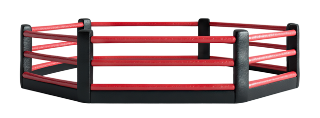 MMA style hexagonal fighting ring with ropes and posts, isolated on transparent cutout background	