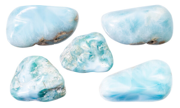 various samples of raw larimar minerals isolated